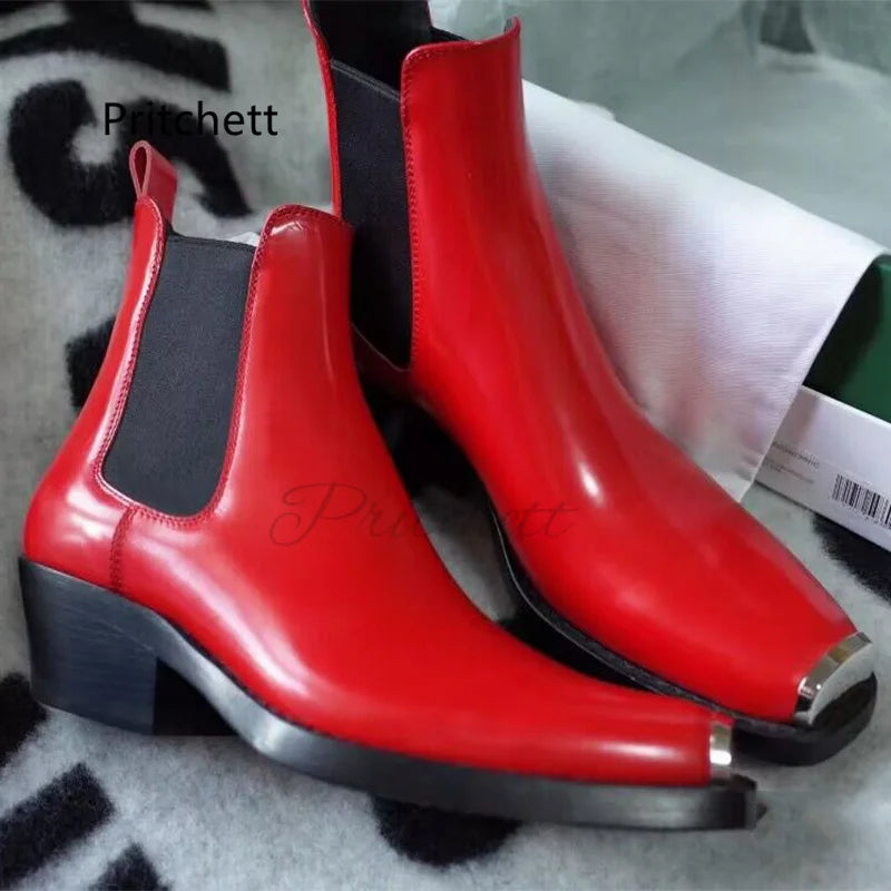 Cassies Kurations Men's Black Patent Leather Square Toe Chelsea Boots