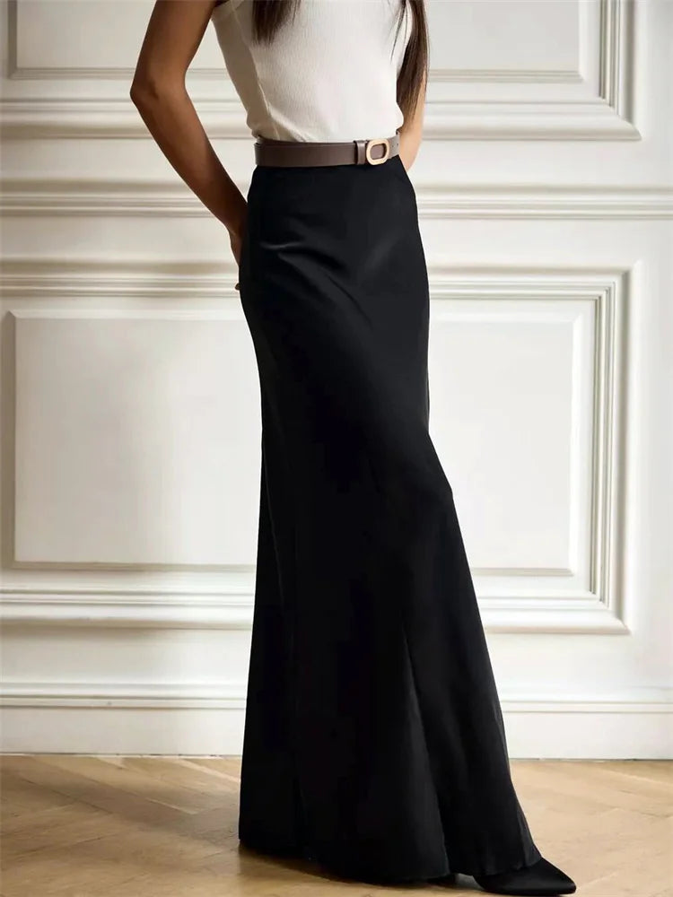 Tossy Satin High Waist Maxi Skirt in Purplish Grey