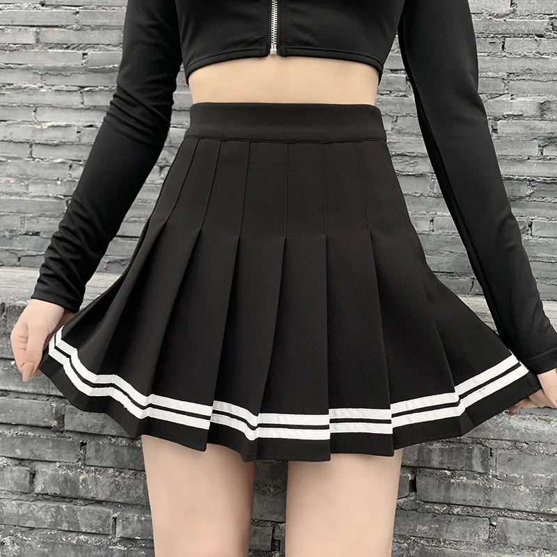 Black High Waist Pleated Mini Skirt