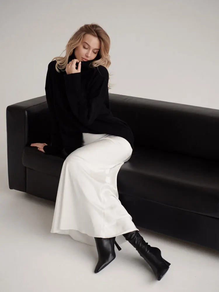 Tossy Satin High Waist Maxi Skirt in Purplish Grey