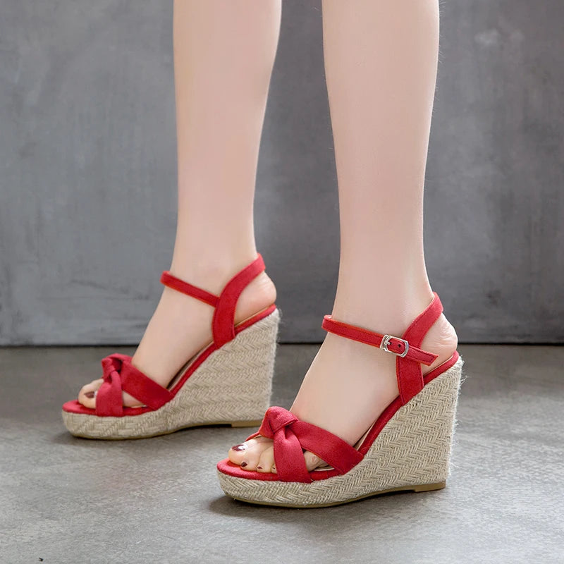 Cassies Kurations Velvet Wedge Sandals with Knotted Vamp