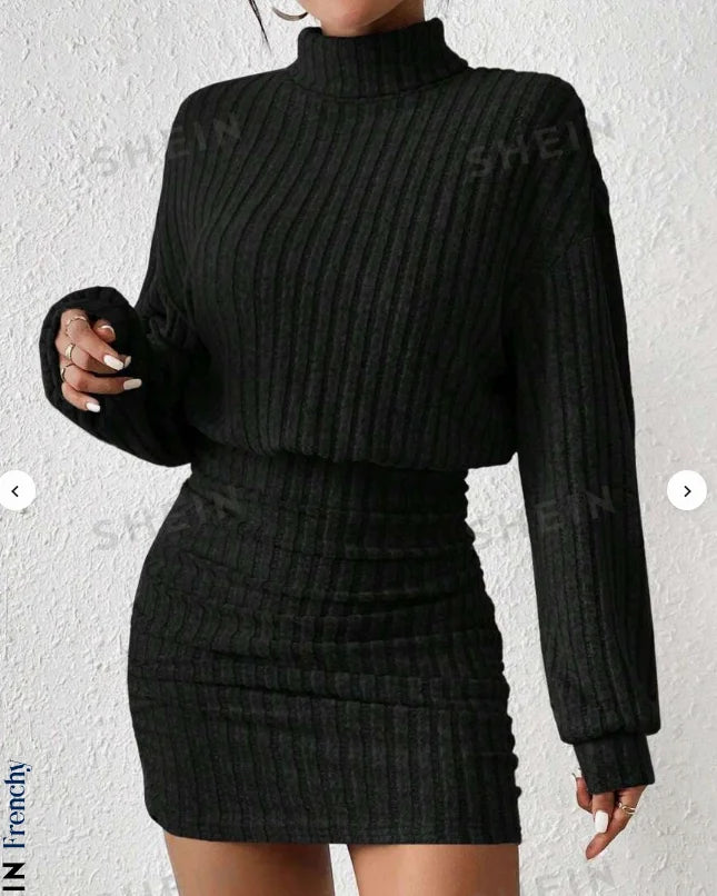 Cassies Kurations High Neck Knitted Sweater Dress