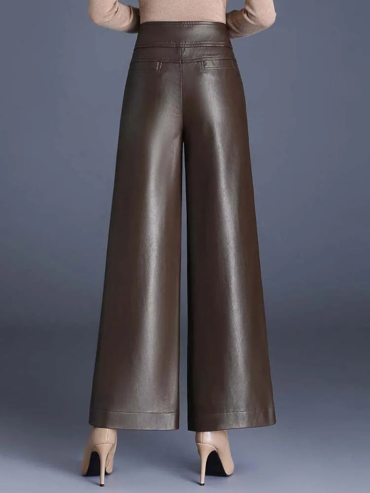 ZUZK PU Leather Wide Leg Pants - Dark