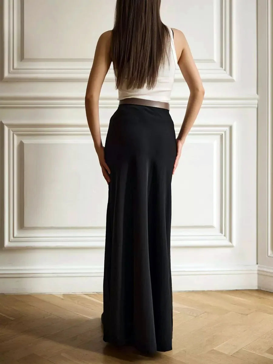 Tossy Satin High Waist Maxi Skirt in Purplish Grey