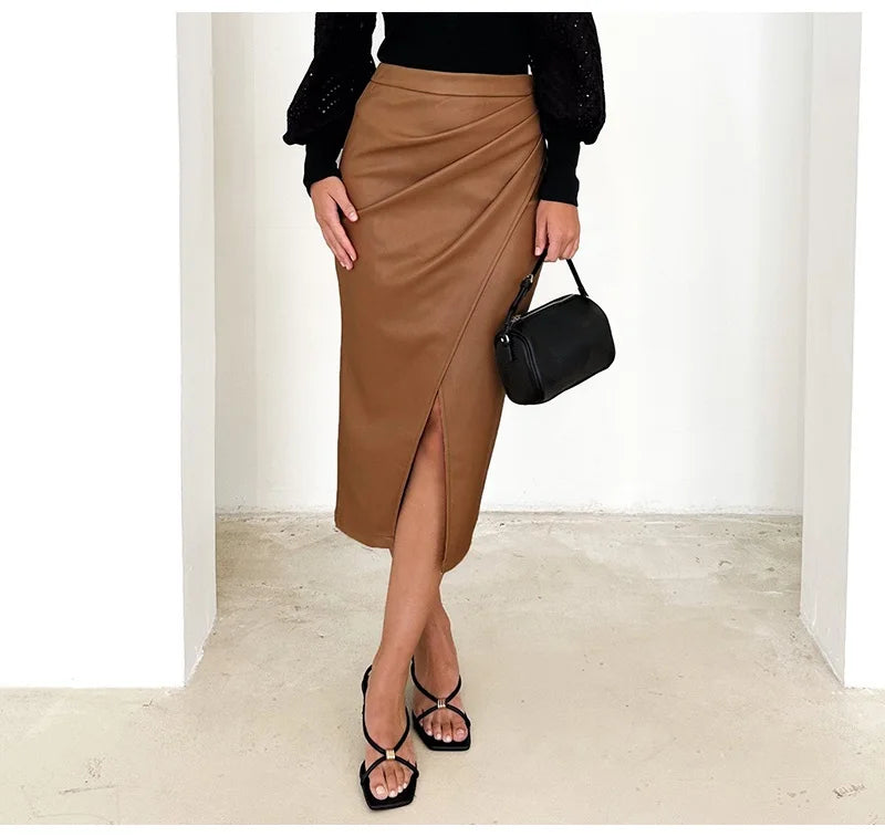 Cassies Kurations Faux Leather Midi Skirt