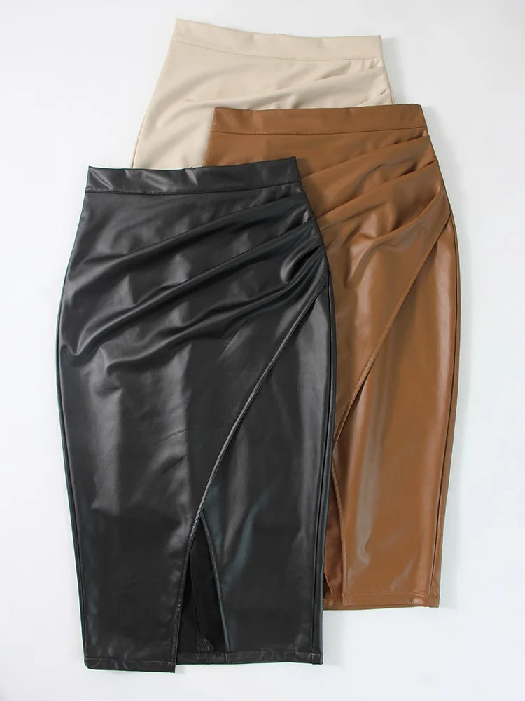 Cassies Kurations Faux Leather Midi Skirt