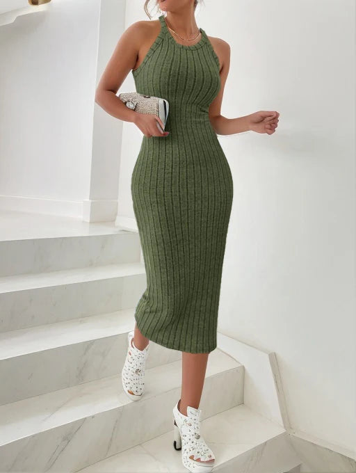 Cassies Kurations Solid Halter Neck Bodycon Midi Dress