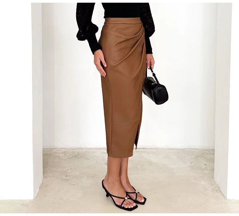 Cassies Kurations Faux Leather Midi Skirt