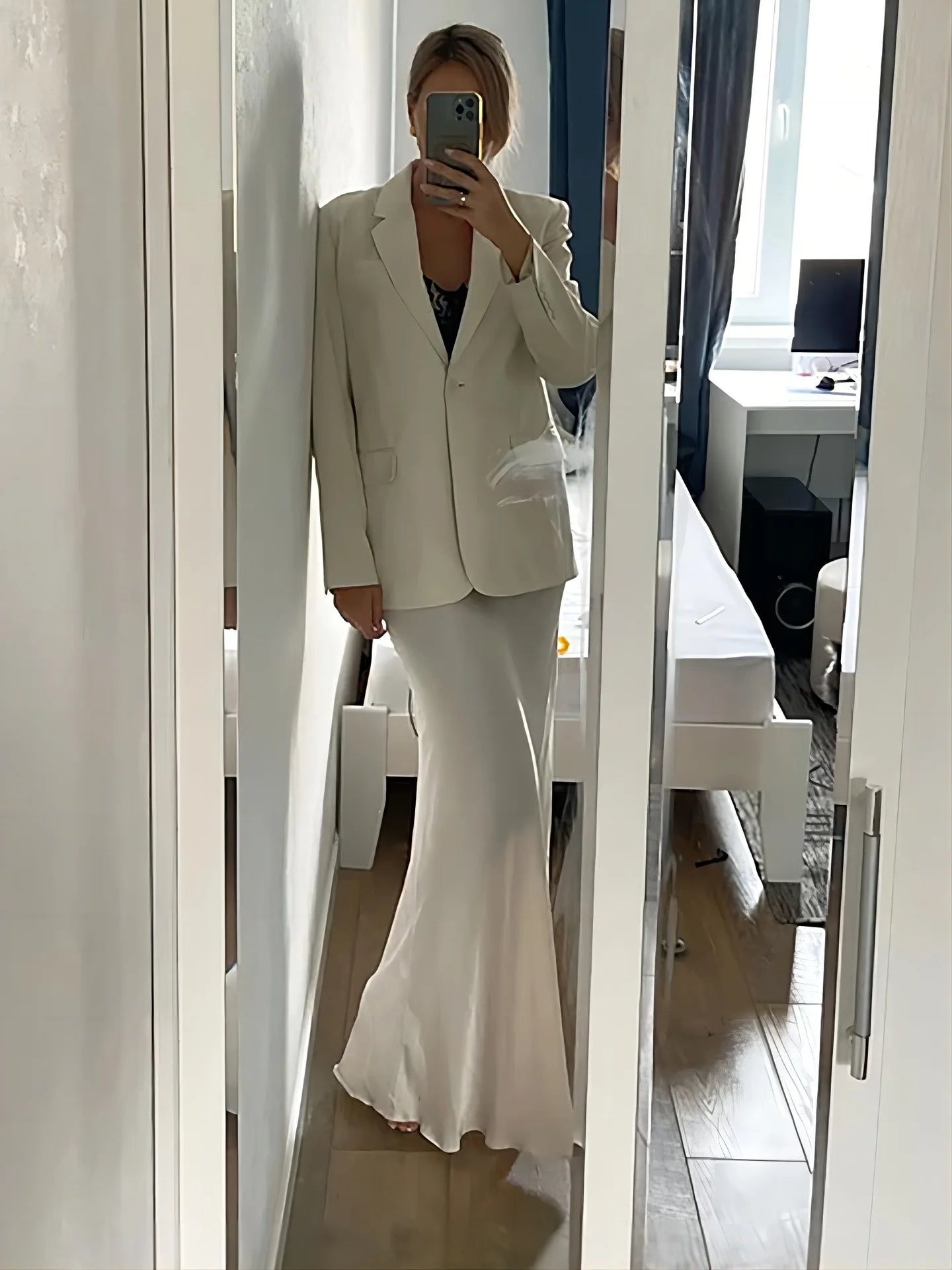 Tossy Satin High Waist Maxi Skirt in Purplish Grey