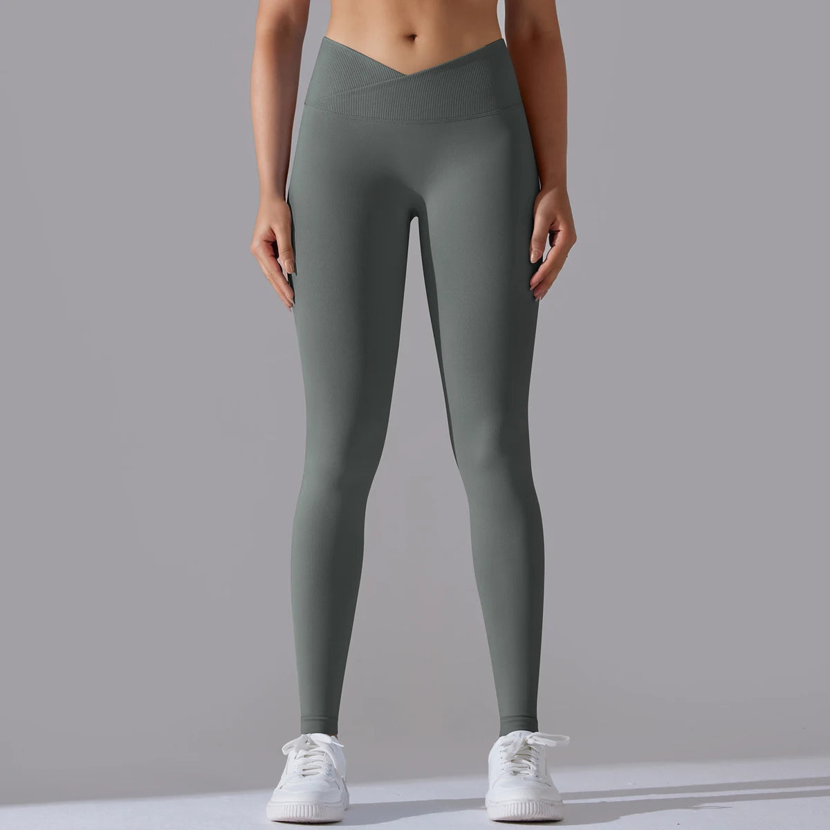 Crossover Waist Yoga Leggings in Black