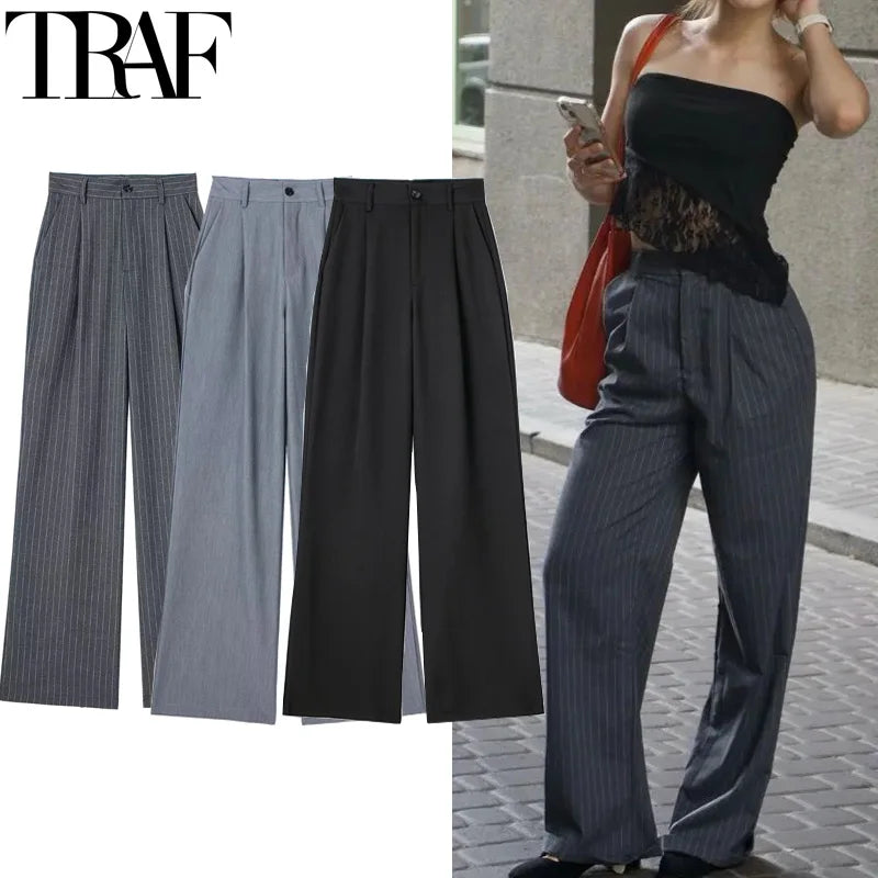TRAF High Waist Wide Leg Suit Pants in Grey