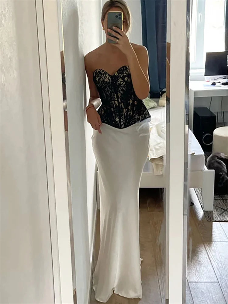 Tossy Satin High Waist Maxi Skirt in Purplish Grey