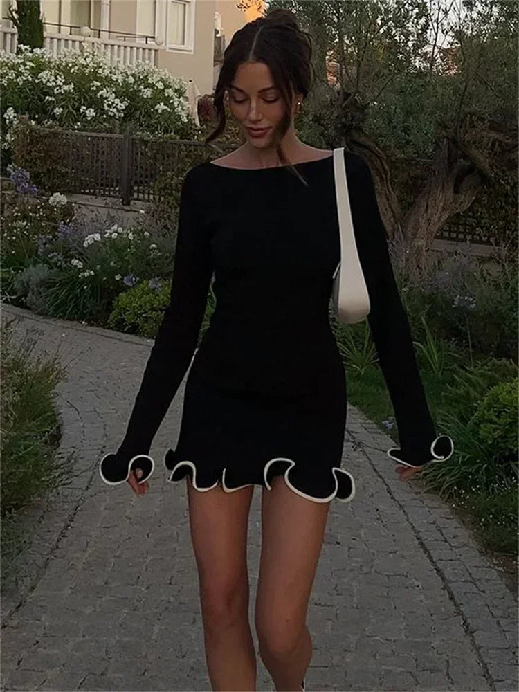 Tossy Knit Mini Dress with Flounced Edge