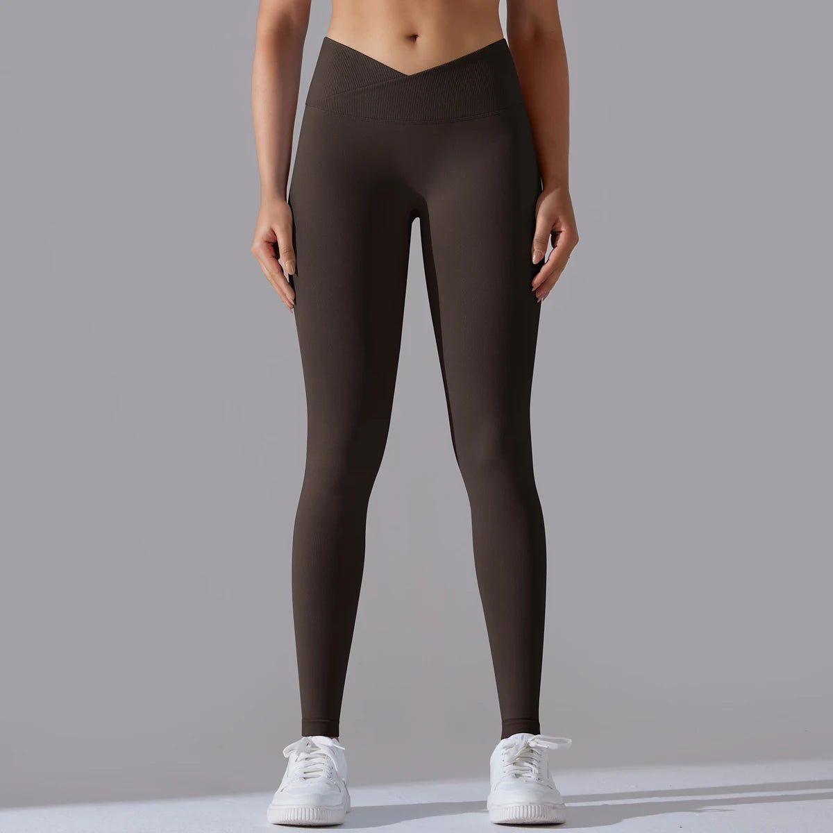 Crossover Waist Yoga Leggings in Black