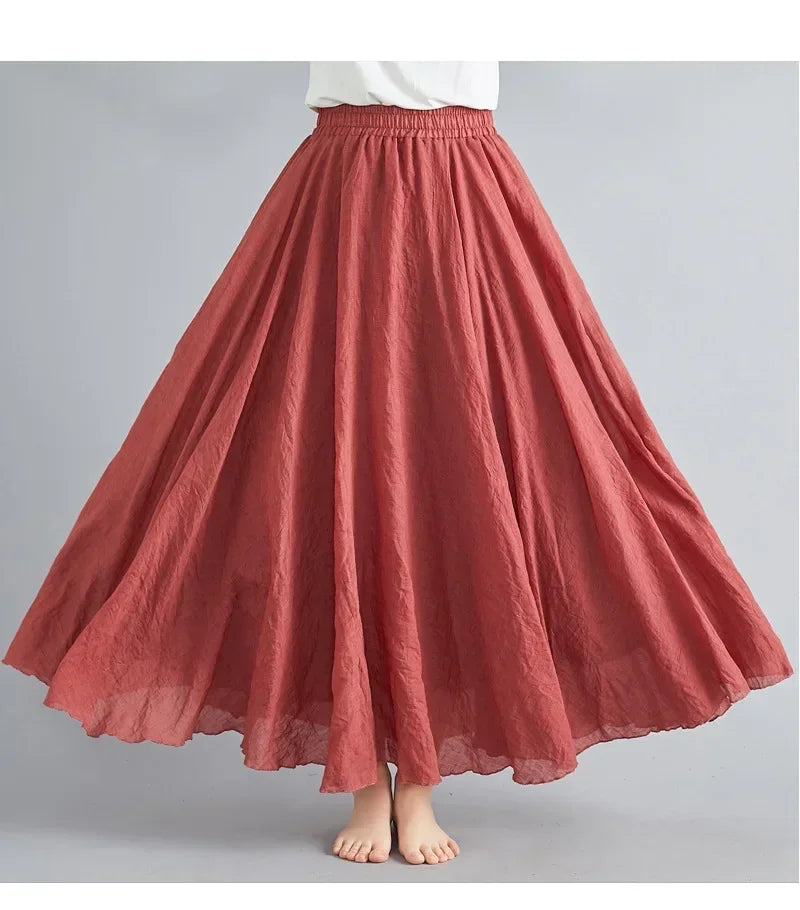 Cotton Linen Maxi Skirt in Brownish Pink