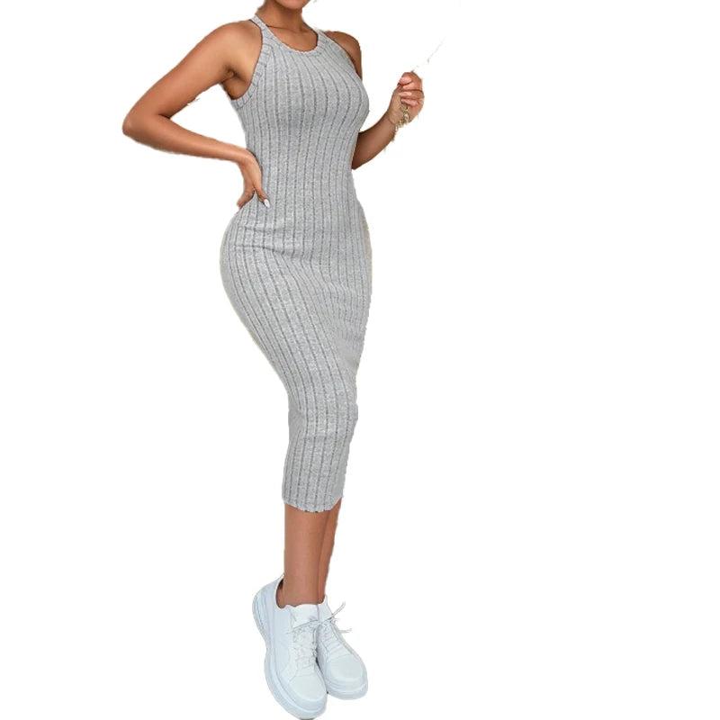 Cassies Kurations Solid Halter Neck Bodycon Midi Dress