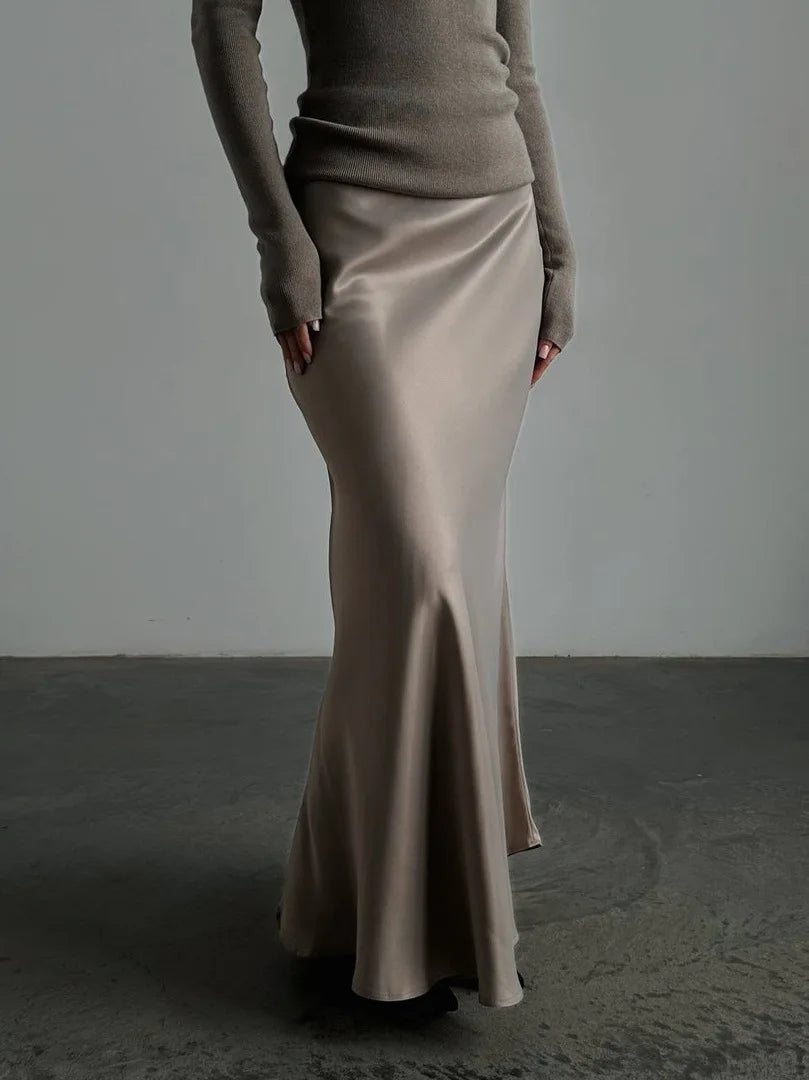 Tossy Satin High Waist Maxi Skirt in Purplish Grey