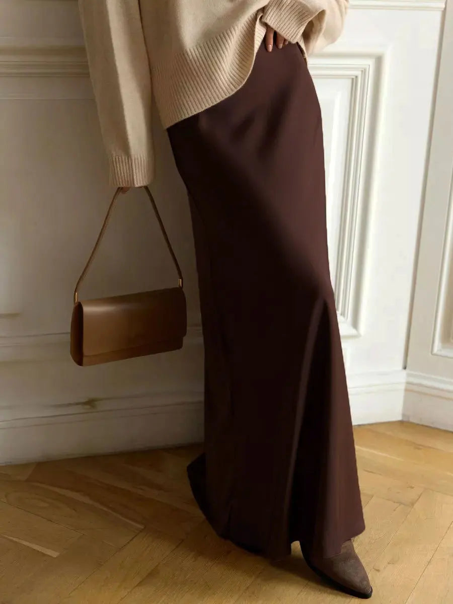 Tossy Satin High Waist Maxi Skirt in Purplish Grey