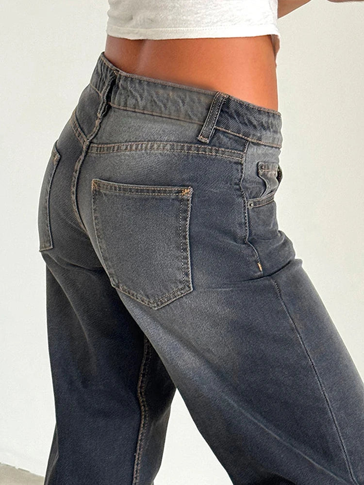 Y2K High Waist Baggy Jeans in Light Wash Denim