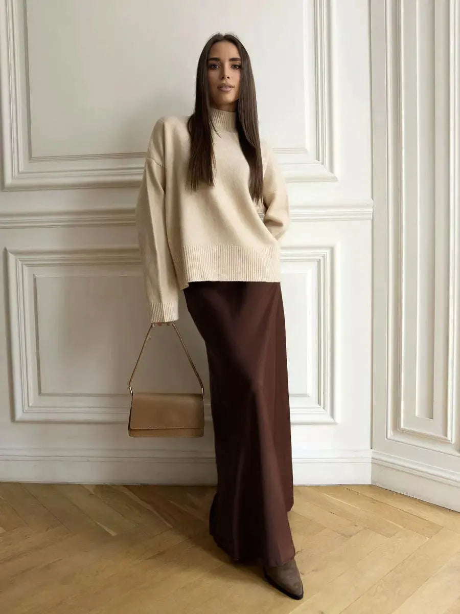 Tossy Satin High Waist Maxi Skirt in Purplish Grey