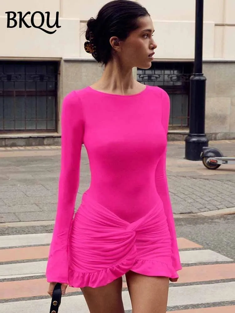 BKQU Ruched Bodycon Mini Dress in White