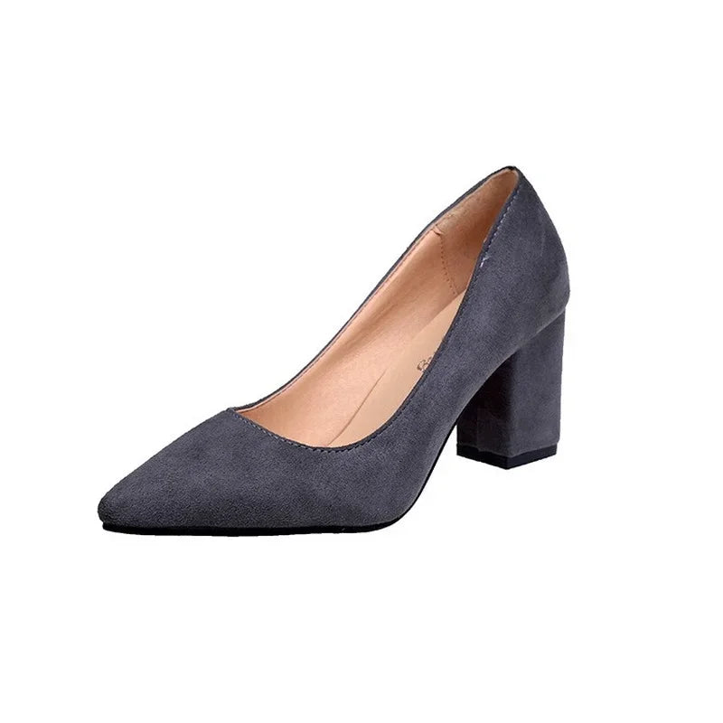 Cassies Kurations Women's Pointed Toe Thick Heel Pumps