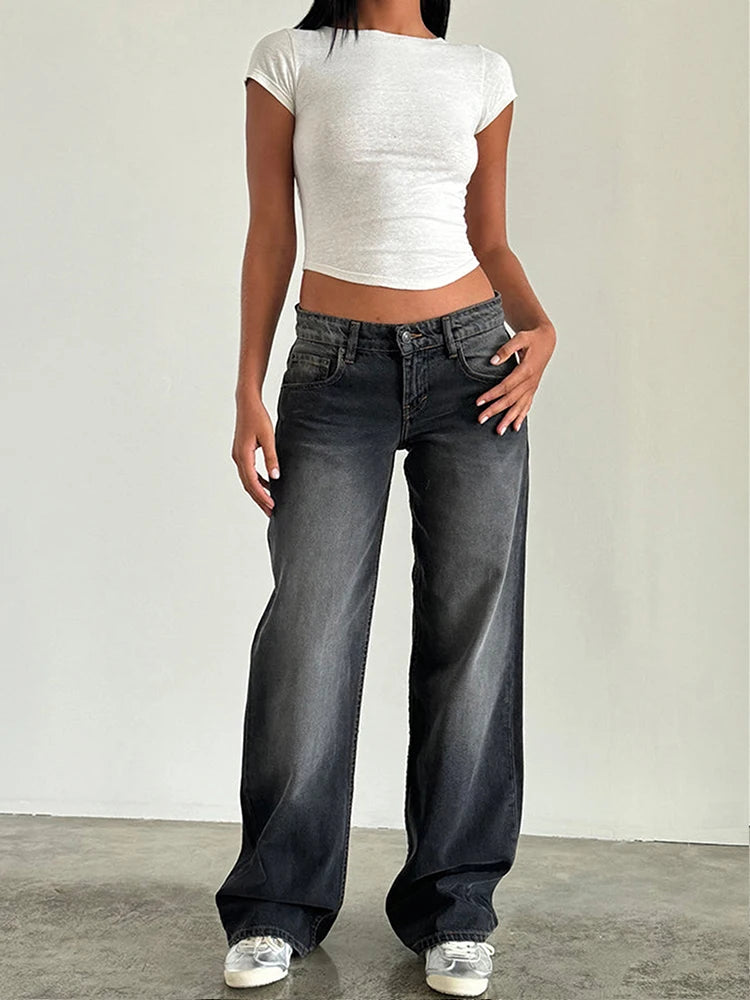 Y2K High Waist Baggy Jeans in Light Wash Denim