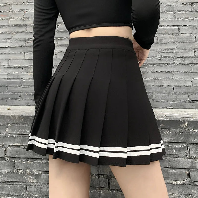 Black High Waist Pleated Mini Skirt