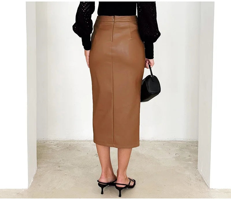 Cassies Kurations Faux Leather Midi Skirt