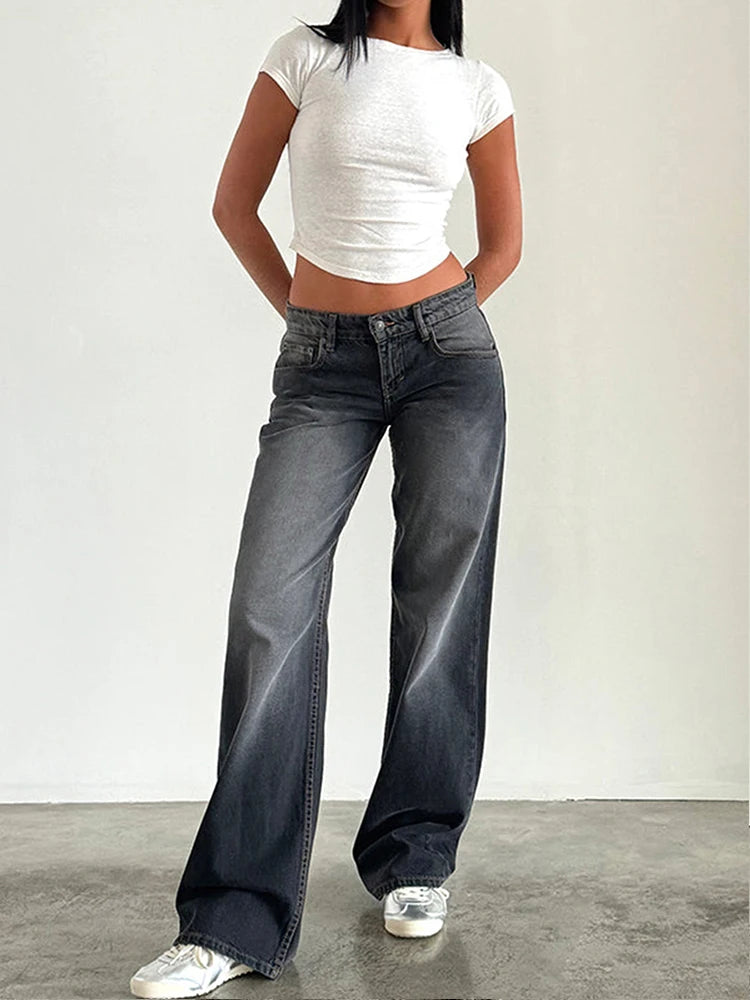 Y2K High Waist Baggy Jeans in Light Wash Denim