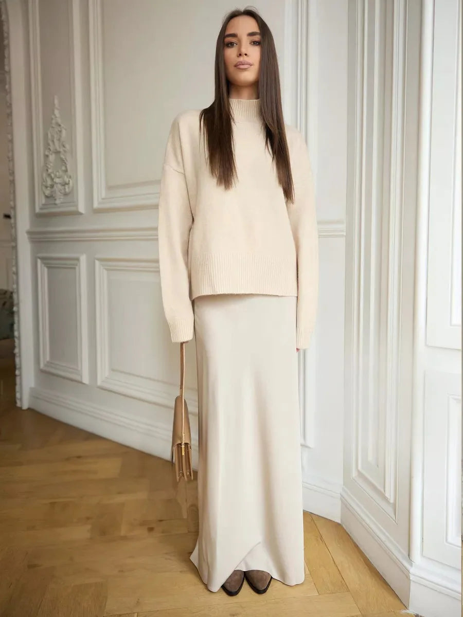 Tossy Satin High Waist Maxi Skirt in Purplish Grey