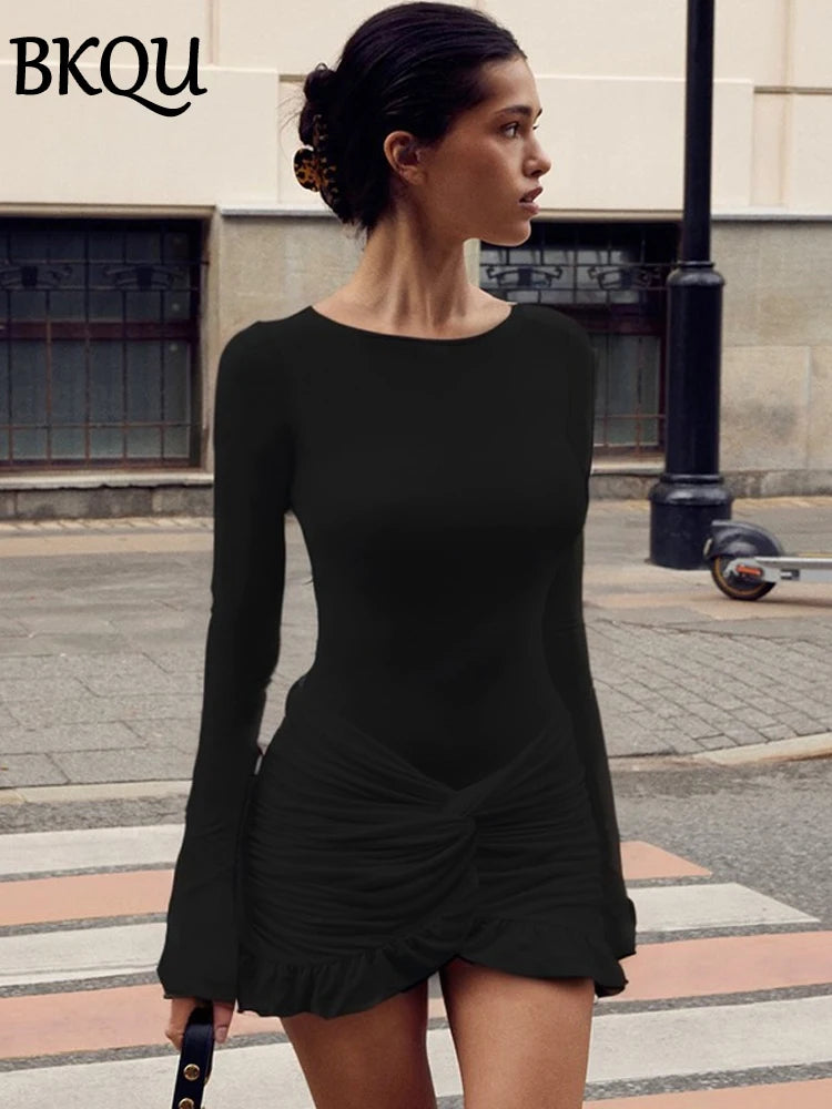 BKQU Ruched Bodycon Mini Dress in White