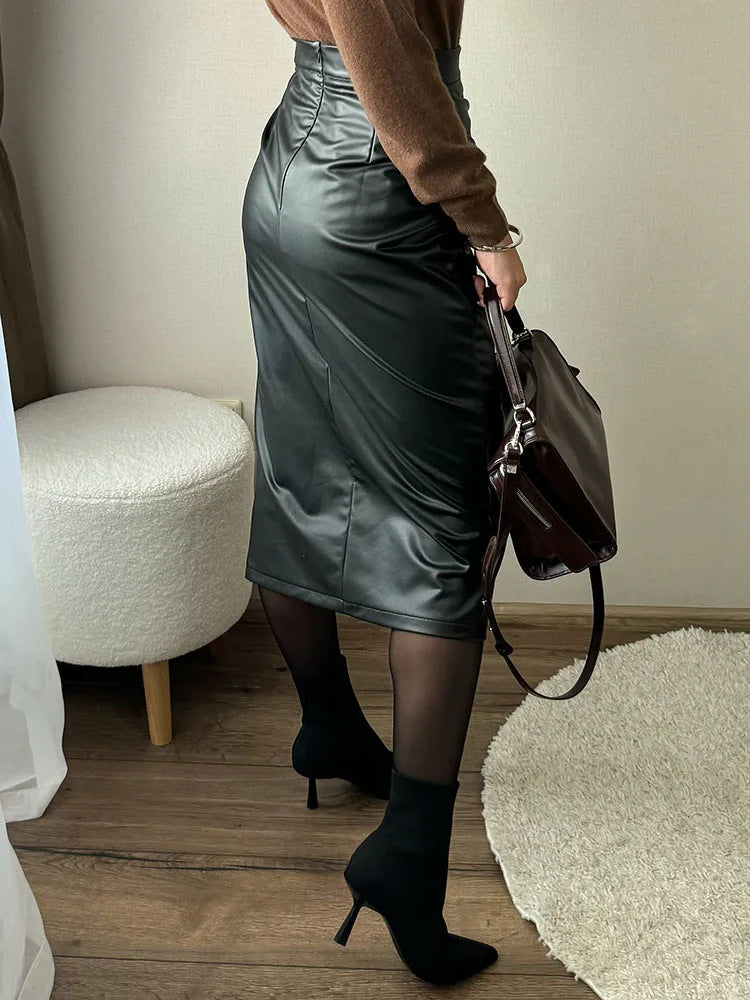 Cassies Kurations Faux Leather Midi Skirt