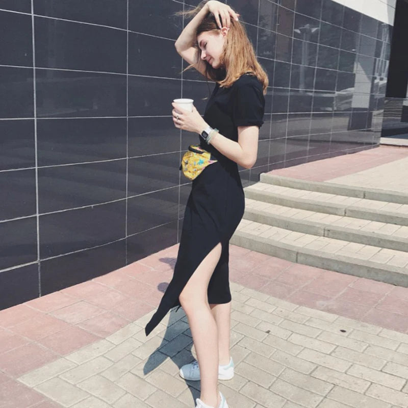 Cassies-Kurations Casual Black Midi Dress