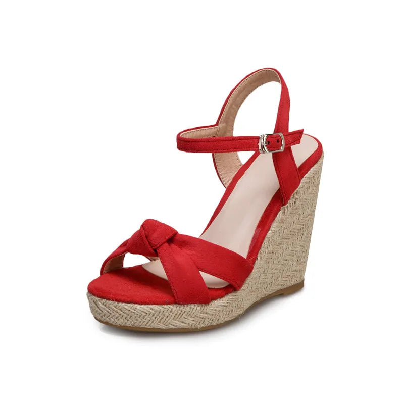 Cassies Kurations Velvet Wedge Sandals with Knotted Vamp