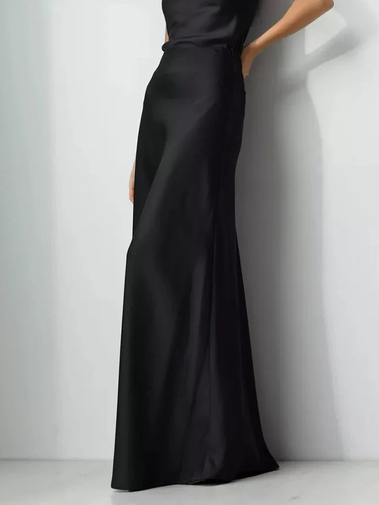 Tossy Satin High Waist Maxi Skirt in Purplish Grey