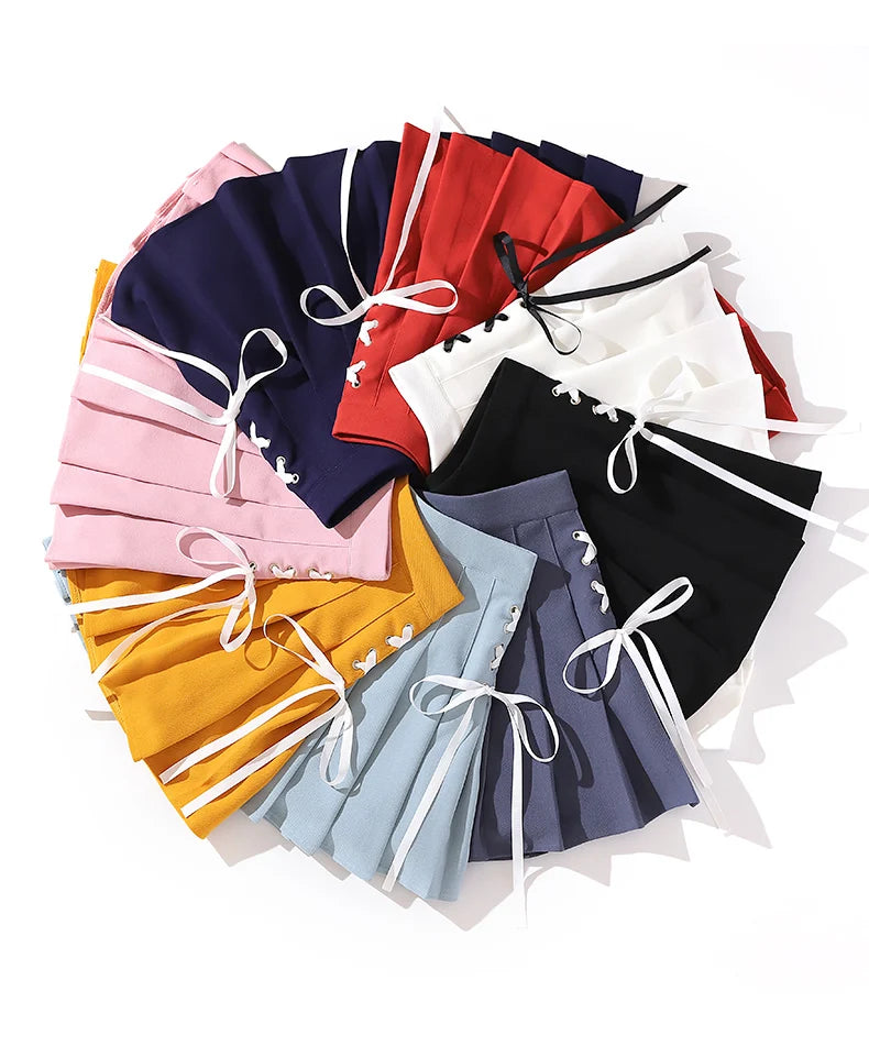 Black High Waist Pleated Mini Skirt