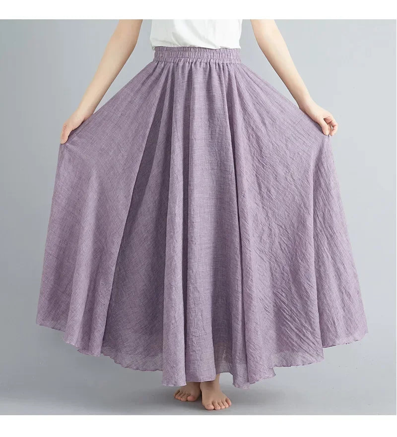 Cotton Linen Maxi Skirt in Brownish Pink