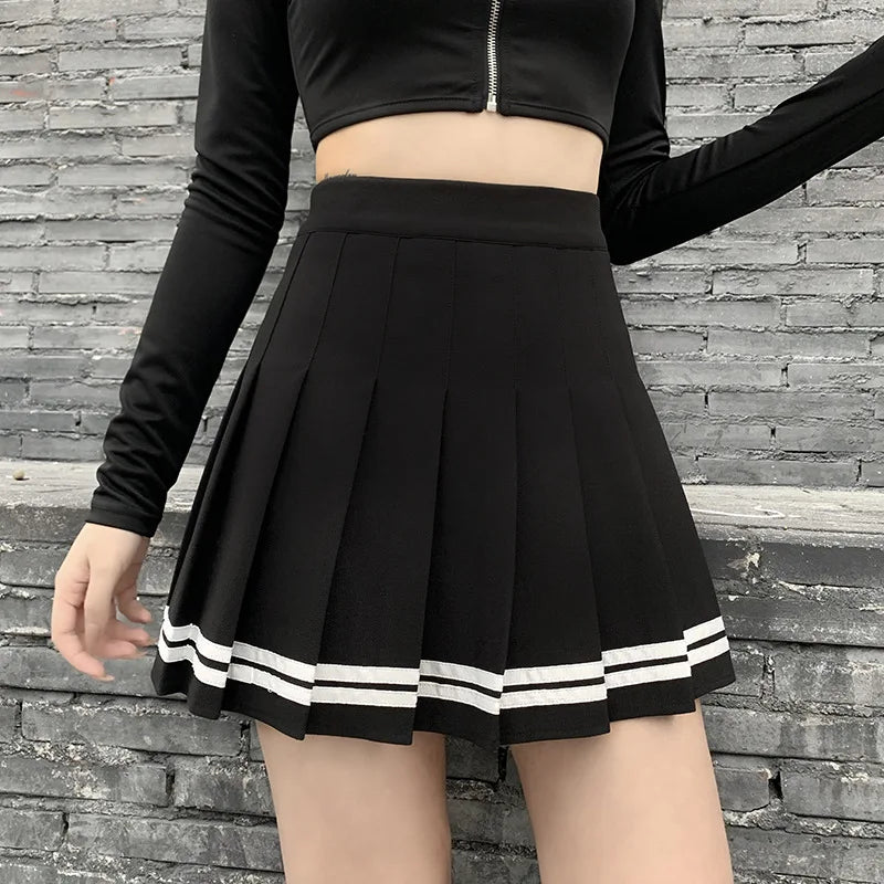 Black High Waist Pleated Mini Skirt