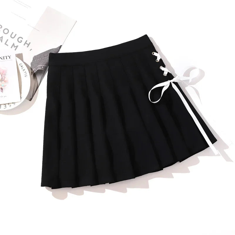 Black High Waist Pleated Mini Skirt
