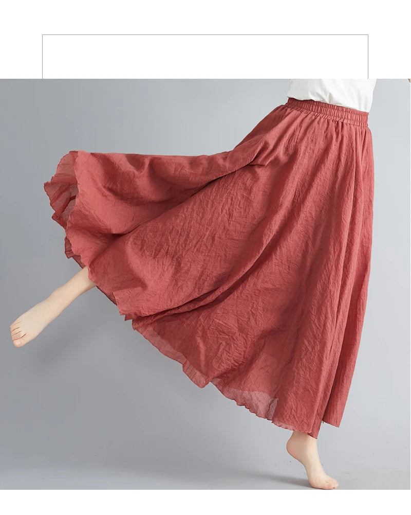 Cotton Linen Maxi Skirt in Brownish Pink