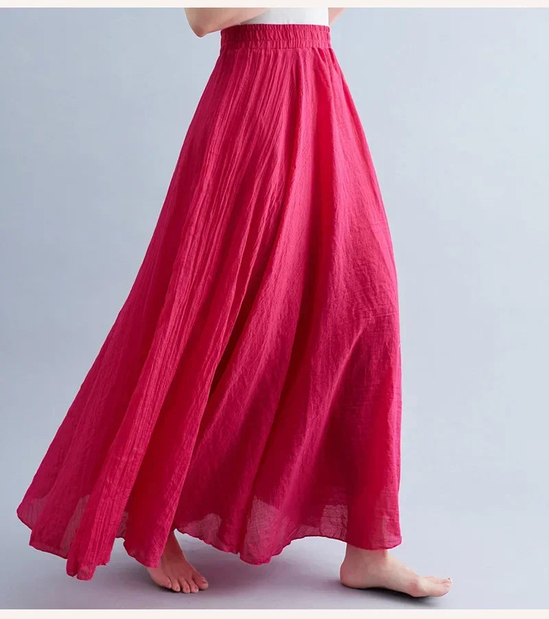 Cotton Linen Maxi Skirt in Brownish Pink