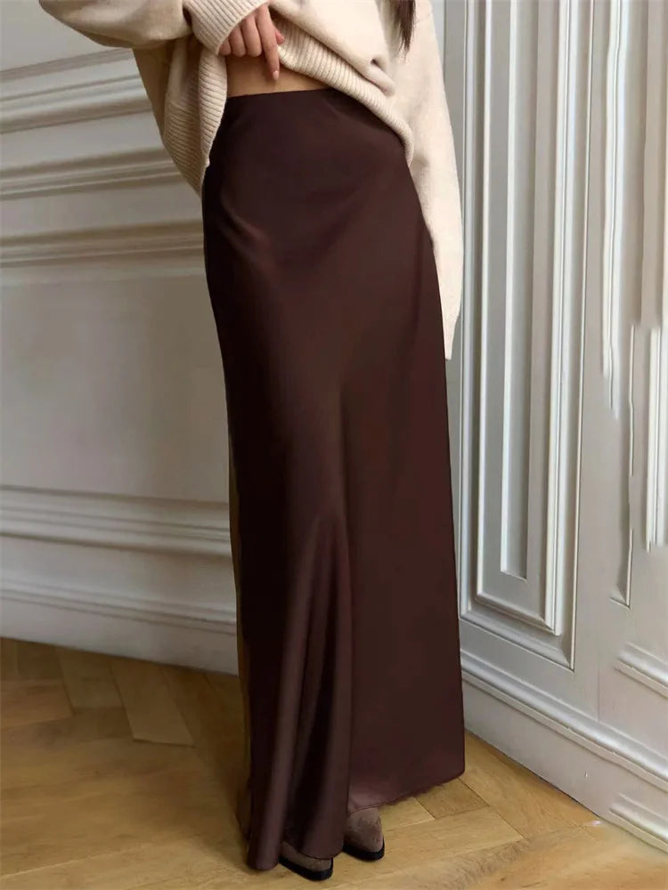 Tossy Satin High Waist Maxi Skirt in Purplish Grey