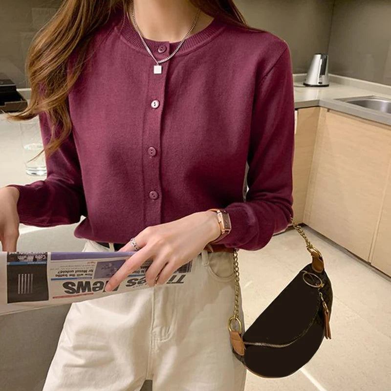 Rimocy Women's Slim Knit Cardigan Jacket in Brownish Orange