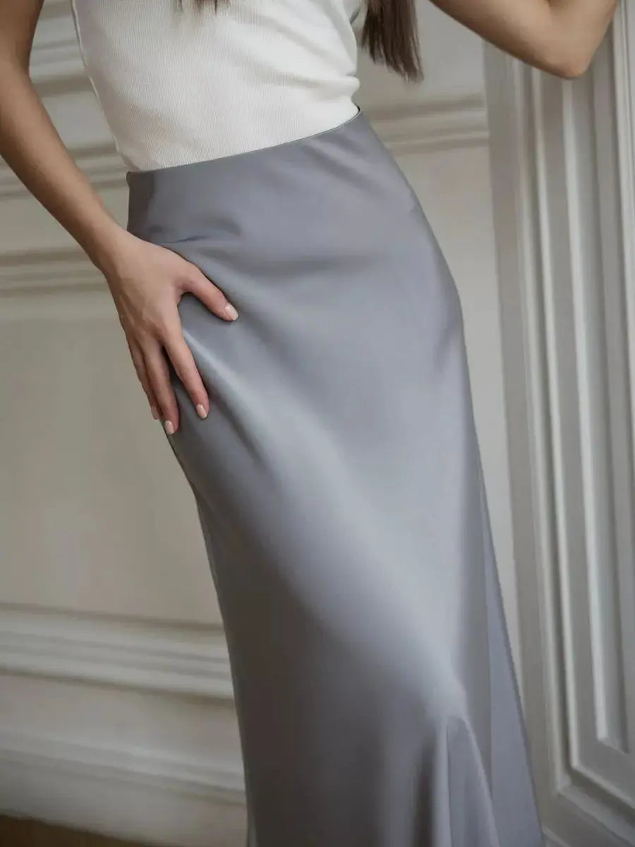 Tossy Satin High Waist Maxi Skirt in Purplish Grey
