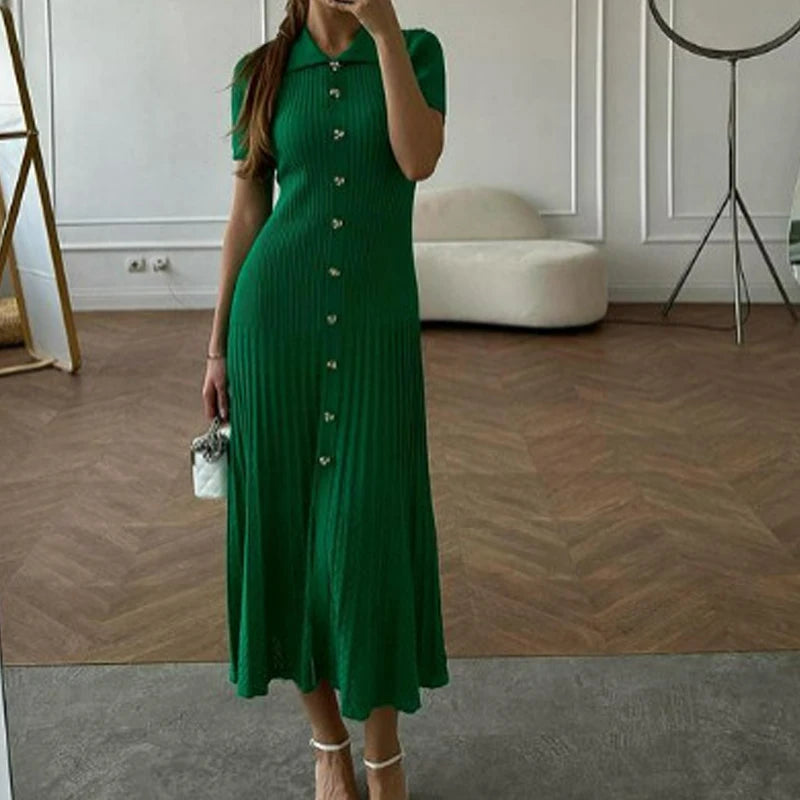 YuooMuoo Knit Bodycon Maxi Dress in Bluish Green