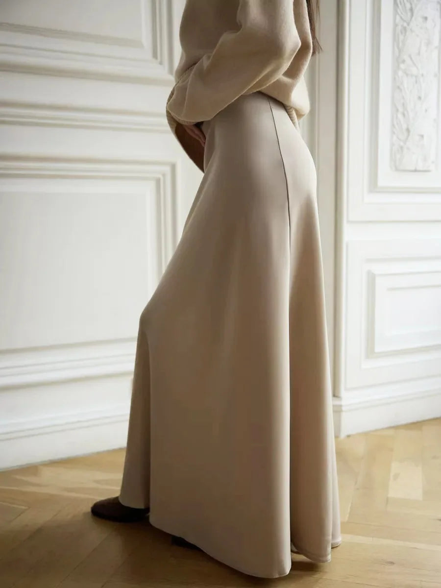 Tossy Satin High Waist Maxi Skirt in Purplish Grey