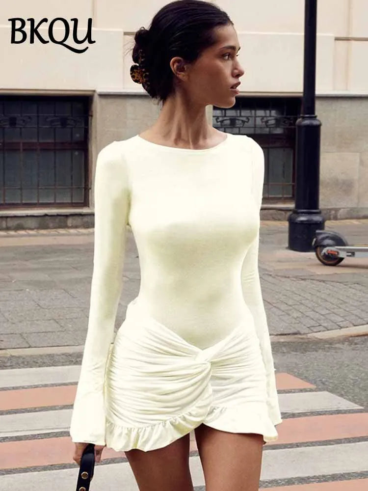 BKQU Ruched Bodycon Mini Dress in White