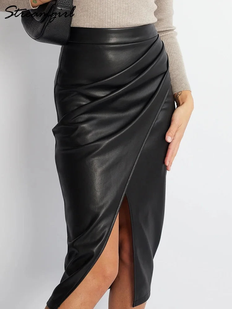 Cassies Kurations Faux Leather Midi Skirt