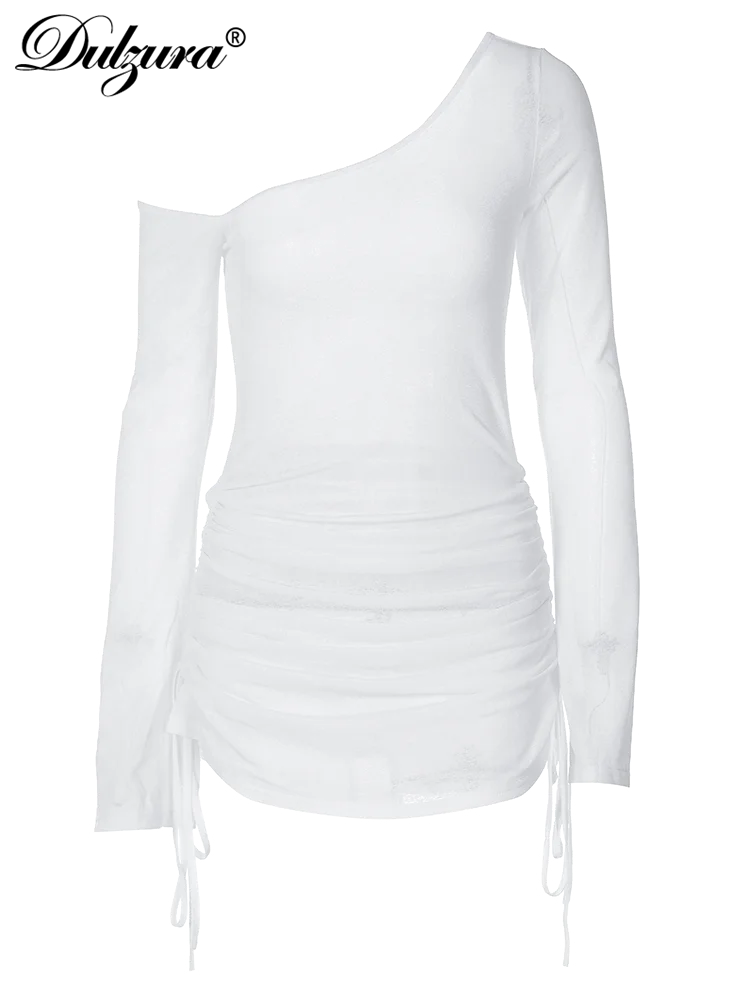 Dulzura White Ruched Sheer Mini Dress